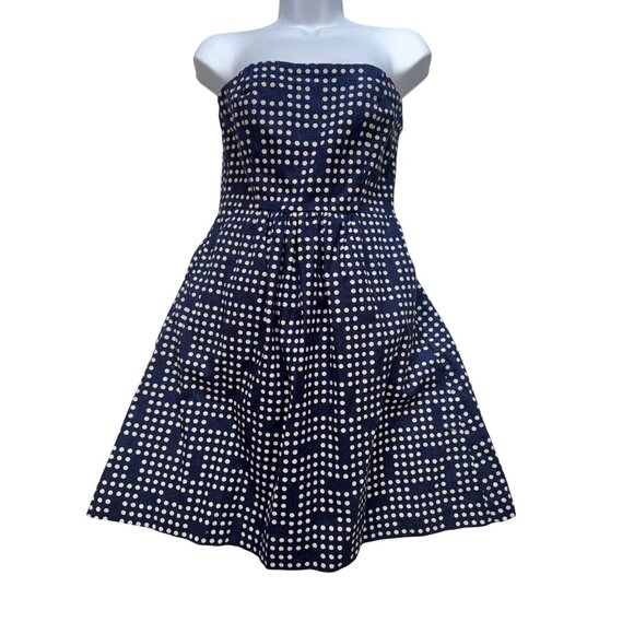 Gap Strapless A-Line Dress Size 0 Navy White Polka Dots Hip - Picture 1 of 10